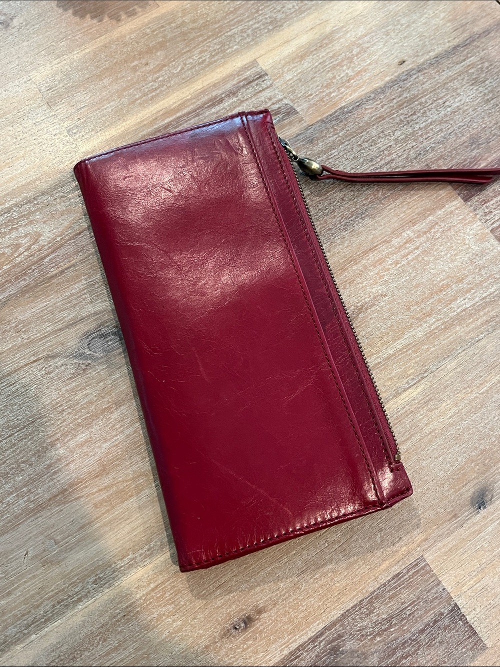 Hobo Red Leather Zip Wristlet wine red
